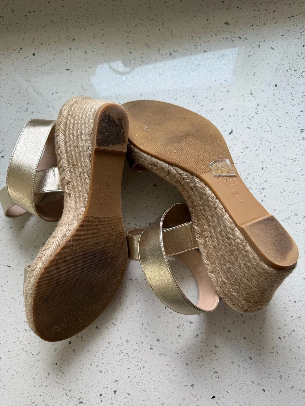Stuart Weitzman Lexia Gold Wedge Sandals